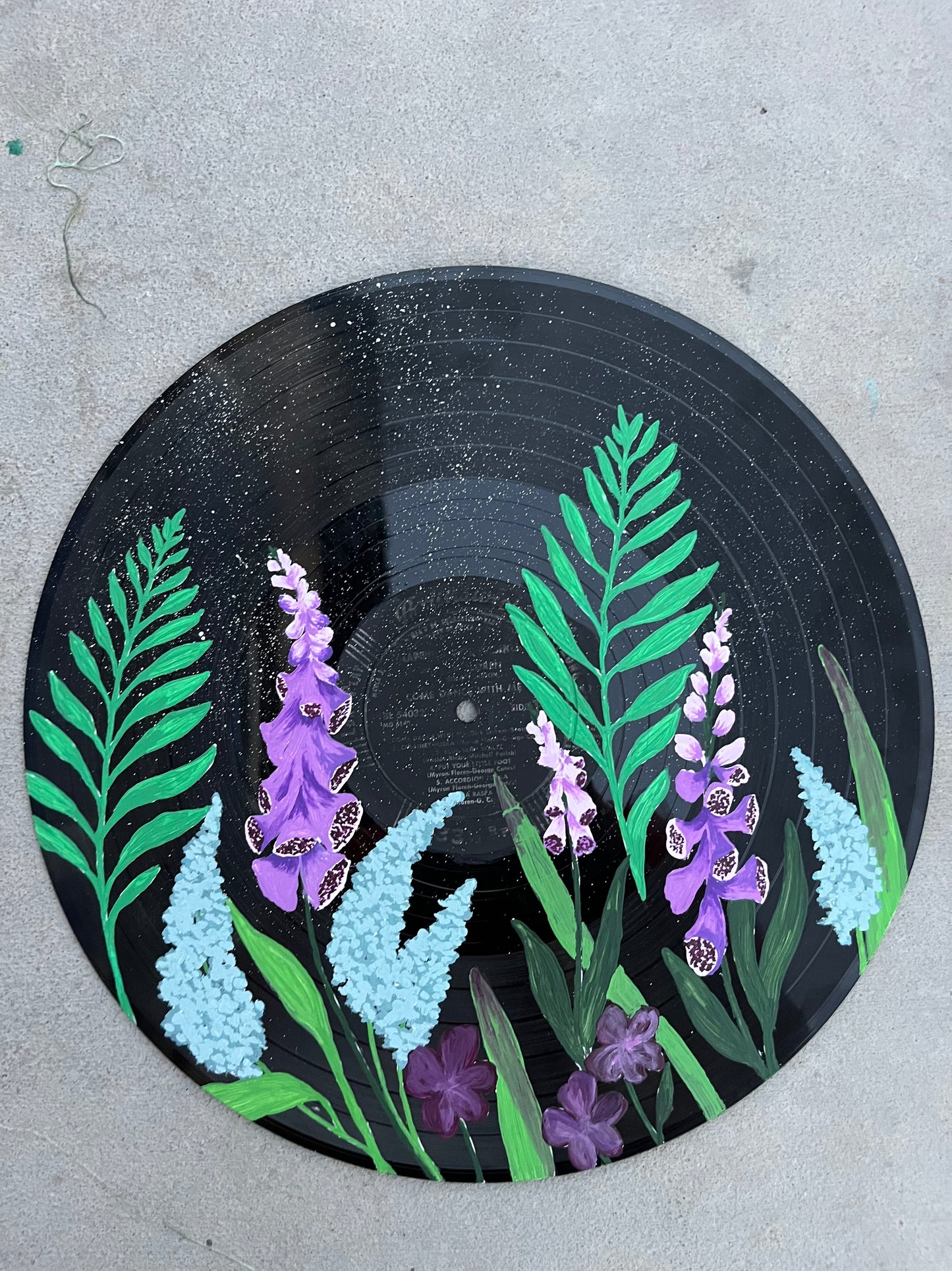Floral vinyl record painting