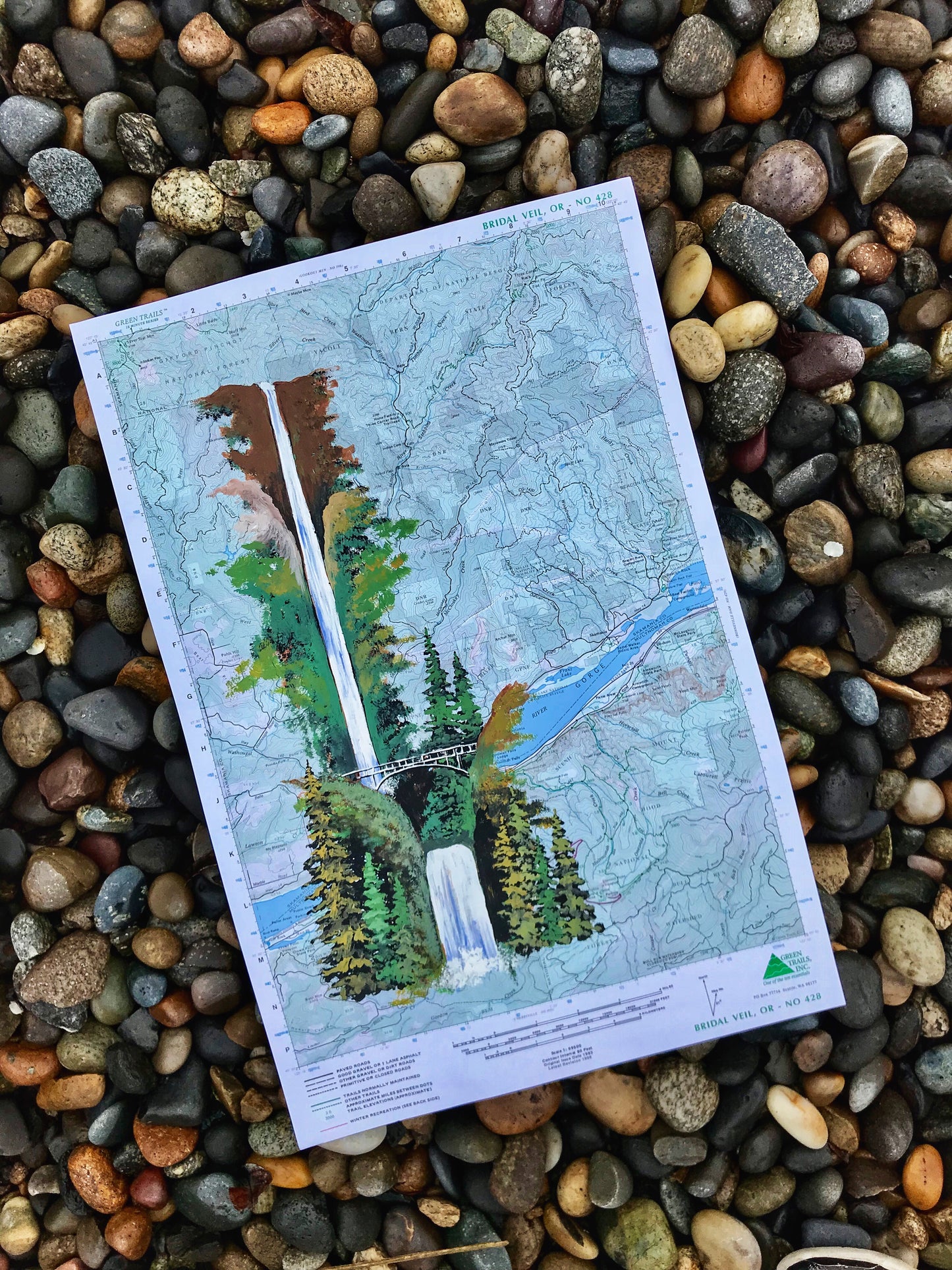 Multnomah Falls map painting