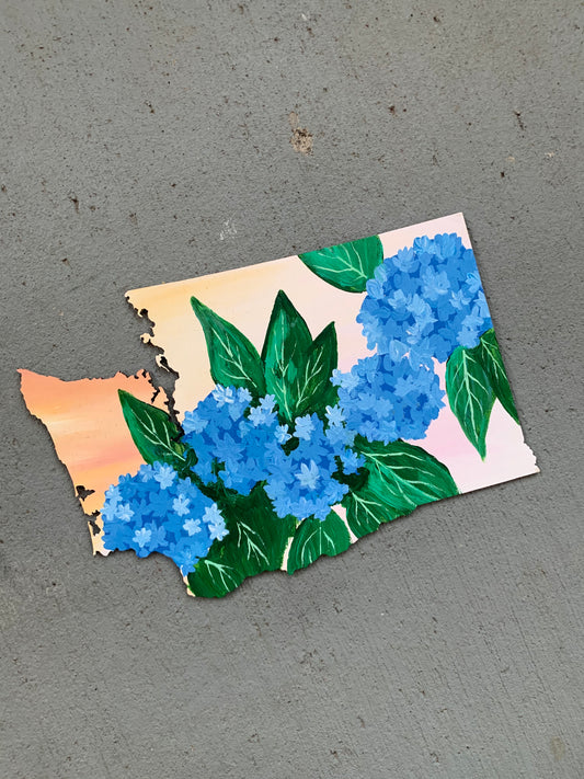 Washington hydrangea wood cutout painting