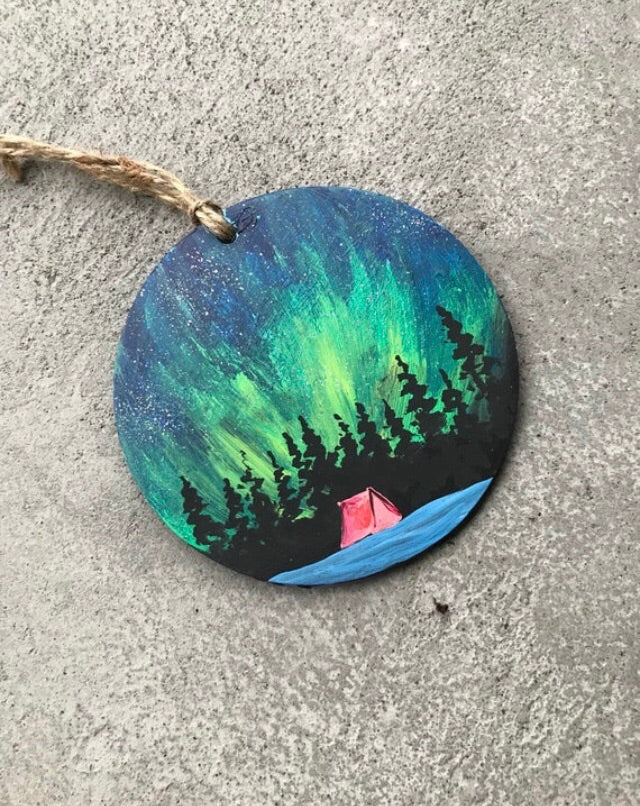 Northern lights tent Christmas ornament
