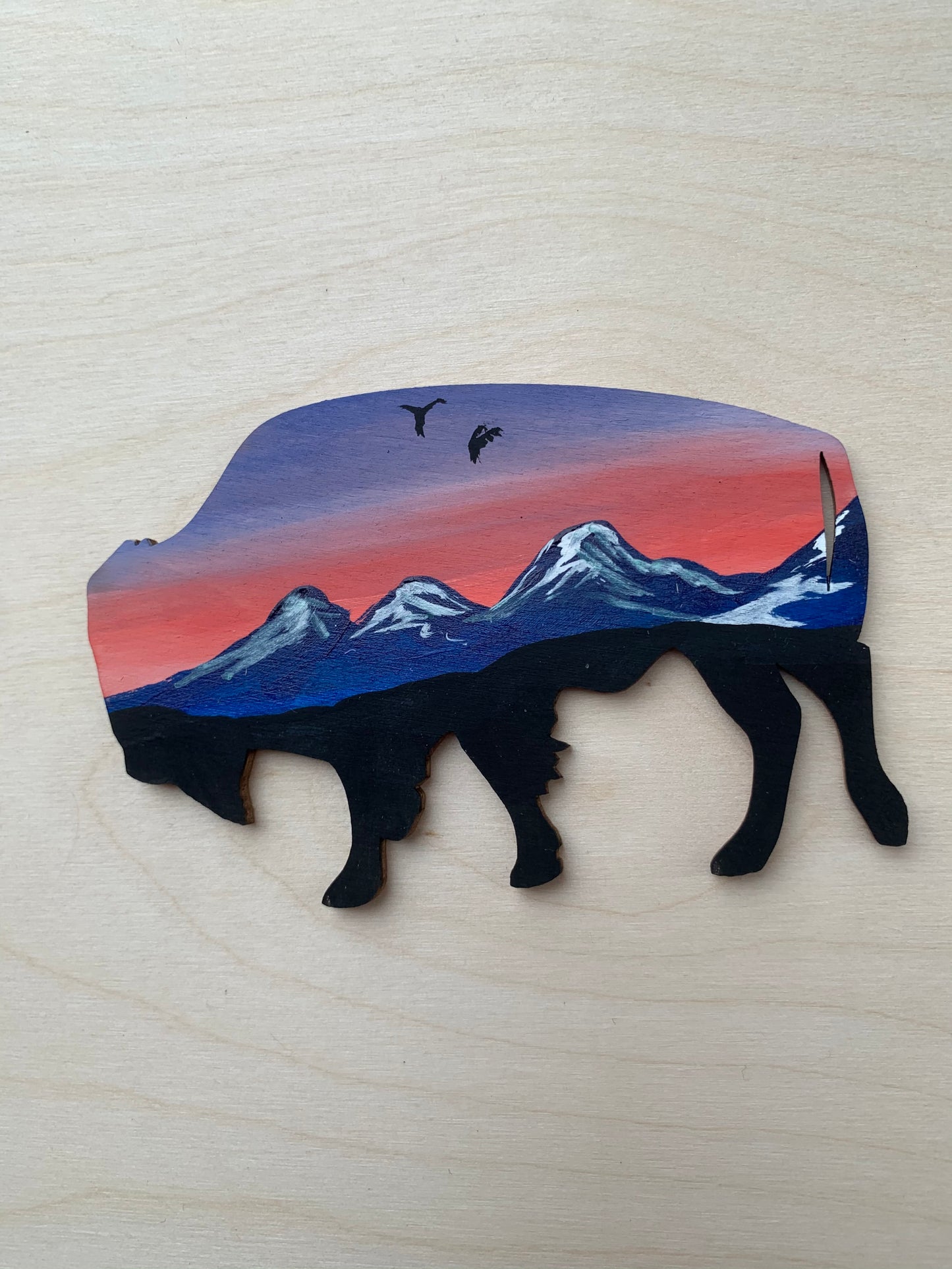Buffalo mountain wood ornament