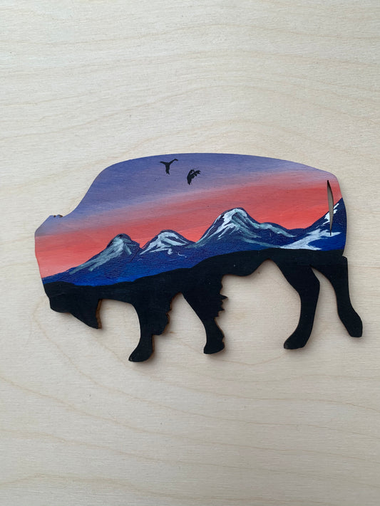 Buffalo mountain wood ornament