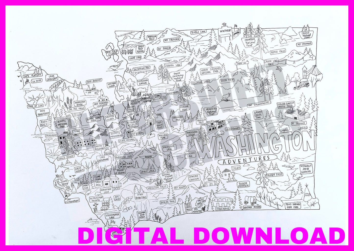 Washington adventure map coloring page DIGITAL
