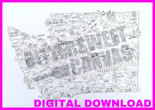 Washington adventure map coloring page DIGITAL