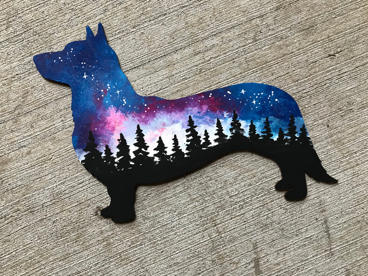 Welsh corgi wood cutout painting