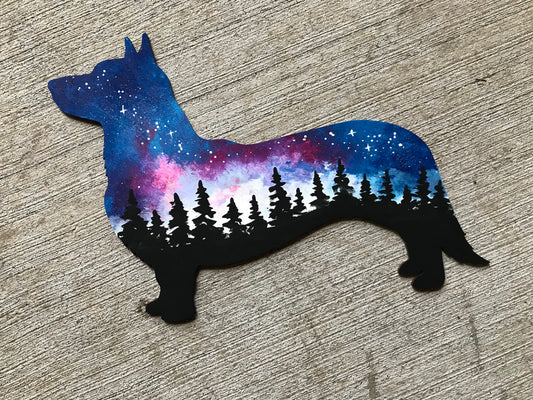 Welsh corgi wood cutout painting
