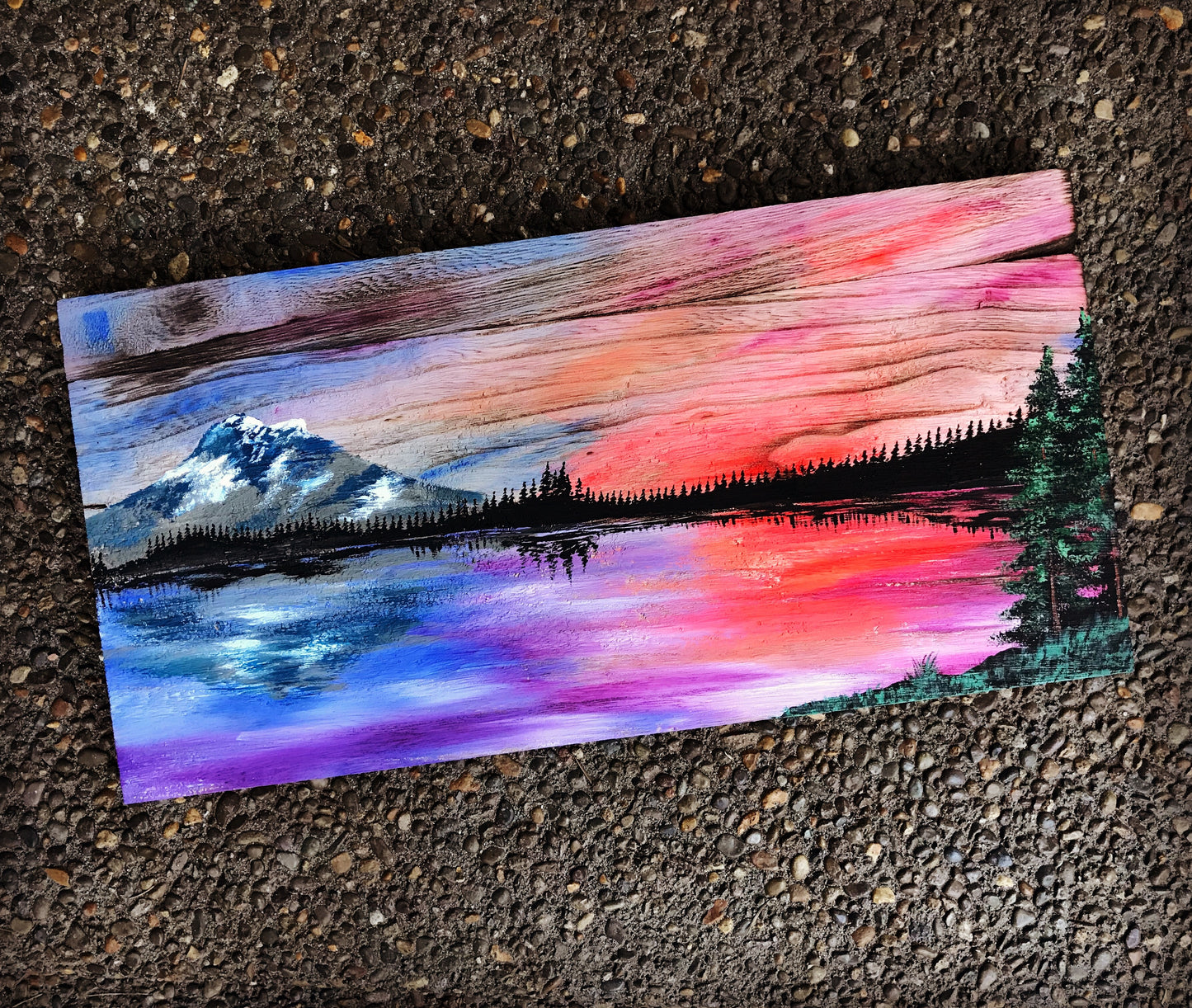 Mt hood sunset painting barnwood art
