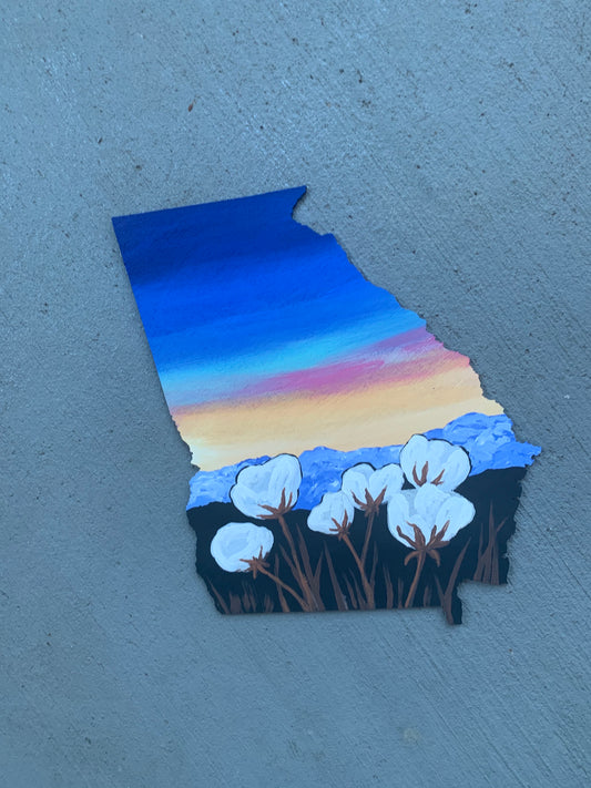 Georgia cotton field wood cutout painting