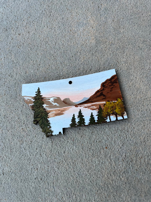 Montana state glacier park wood ornament
