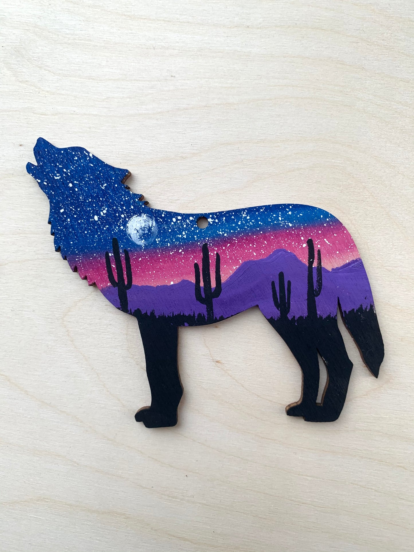 Wolf desert wood ornament