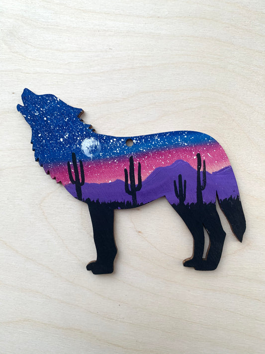 Wolf desert wood ornament