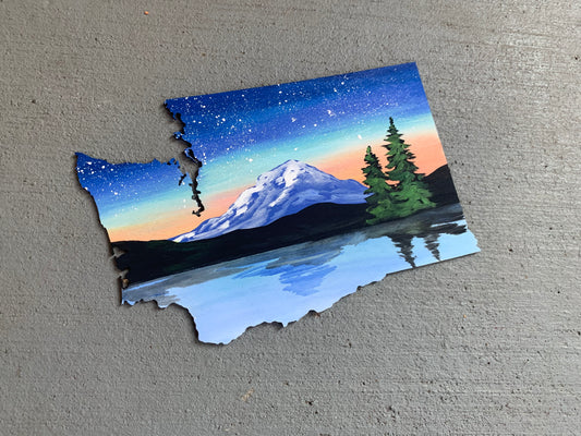Washington mt Rainer wood cutout painting