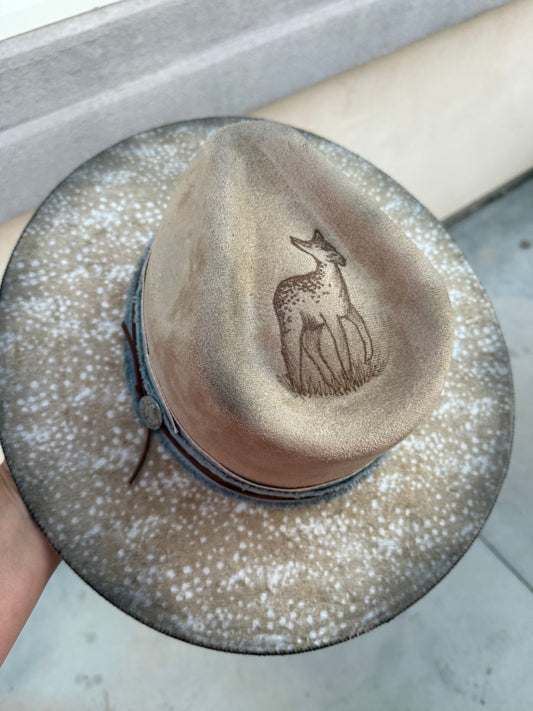 Beige Fawn suede wide brim rancher hat