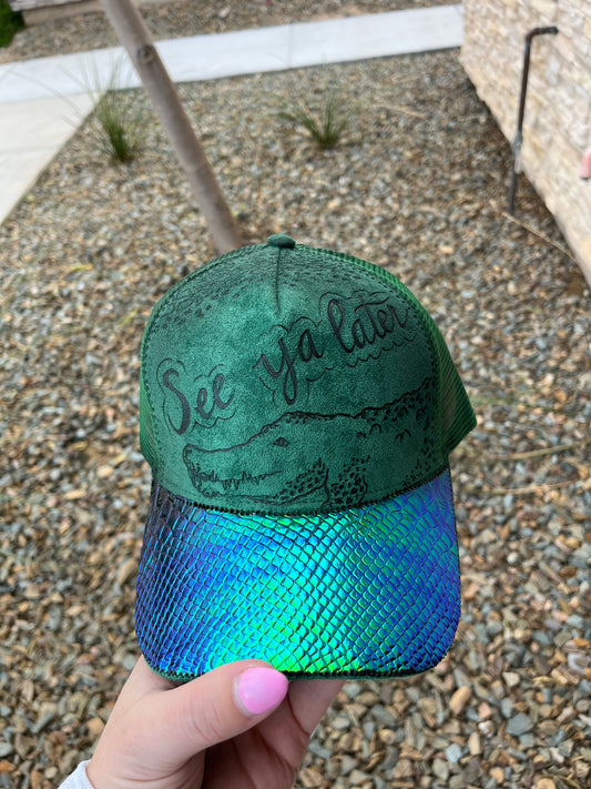 See ya later green alligator burned trucker hat custom ball cap SnapBack