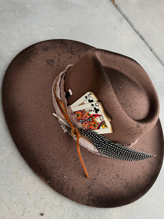 Distressed vegan suede brown rancher hat + accessories burned suede wide brim  hat