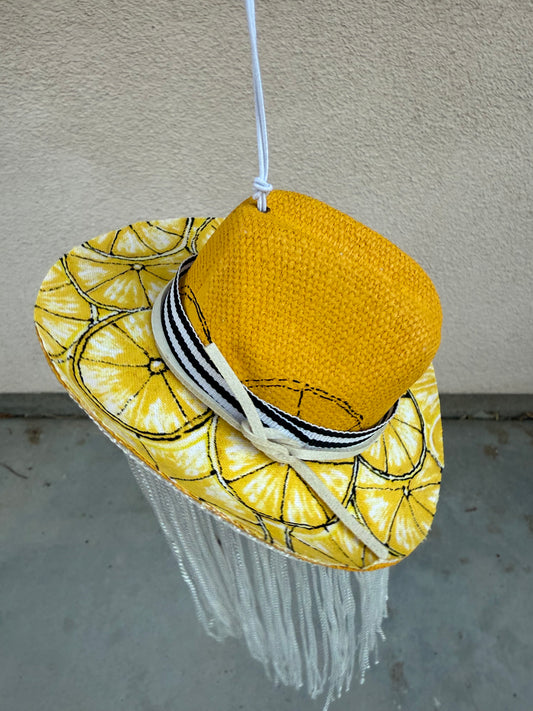 Lemon yellow fringe hat rearview mirror charm