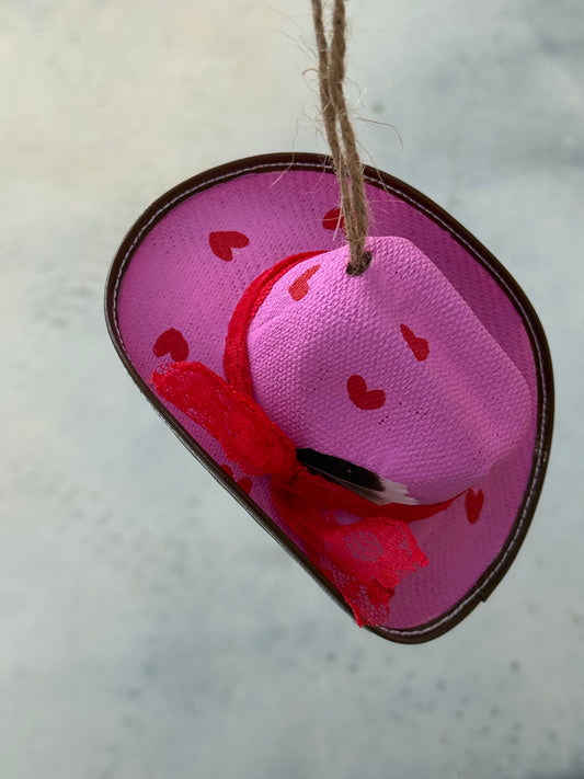 Pink heart Cowboy hat ornament
