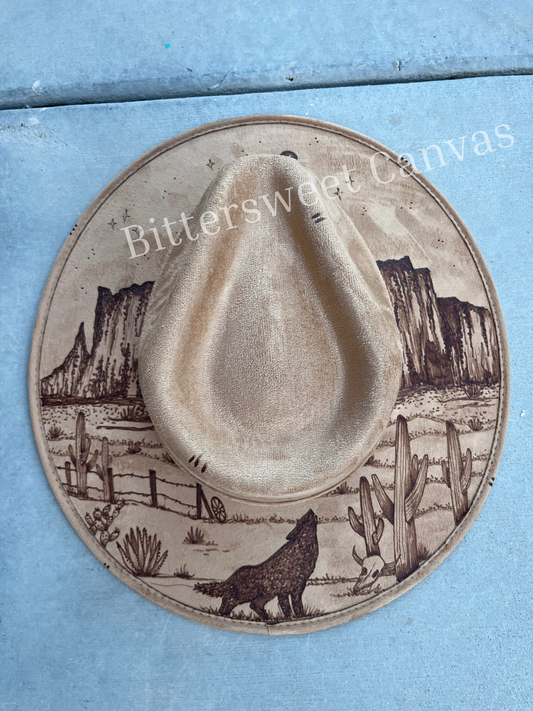 Superstition  mountains wolf tan burned suede wide brim rancher  hat