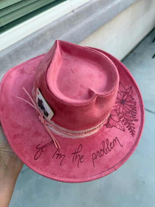 Im the problem dusty rose heart crown suede wide brim rancher hat