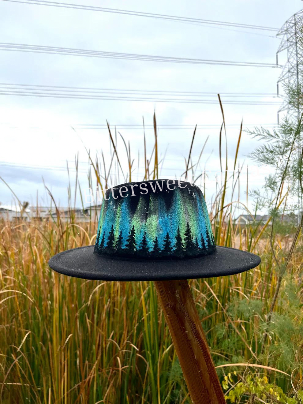 Black northern  lights felt wide brim rancher hat