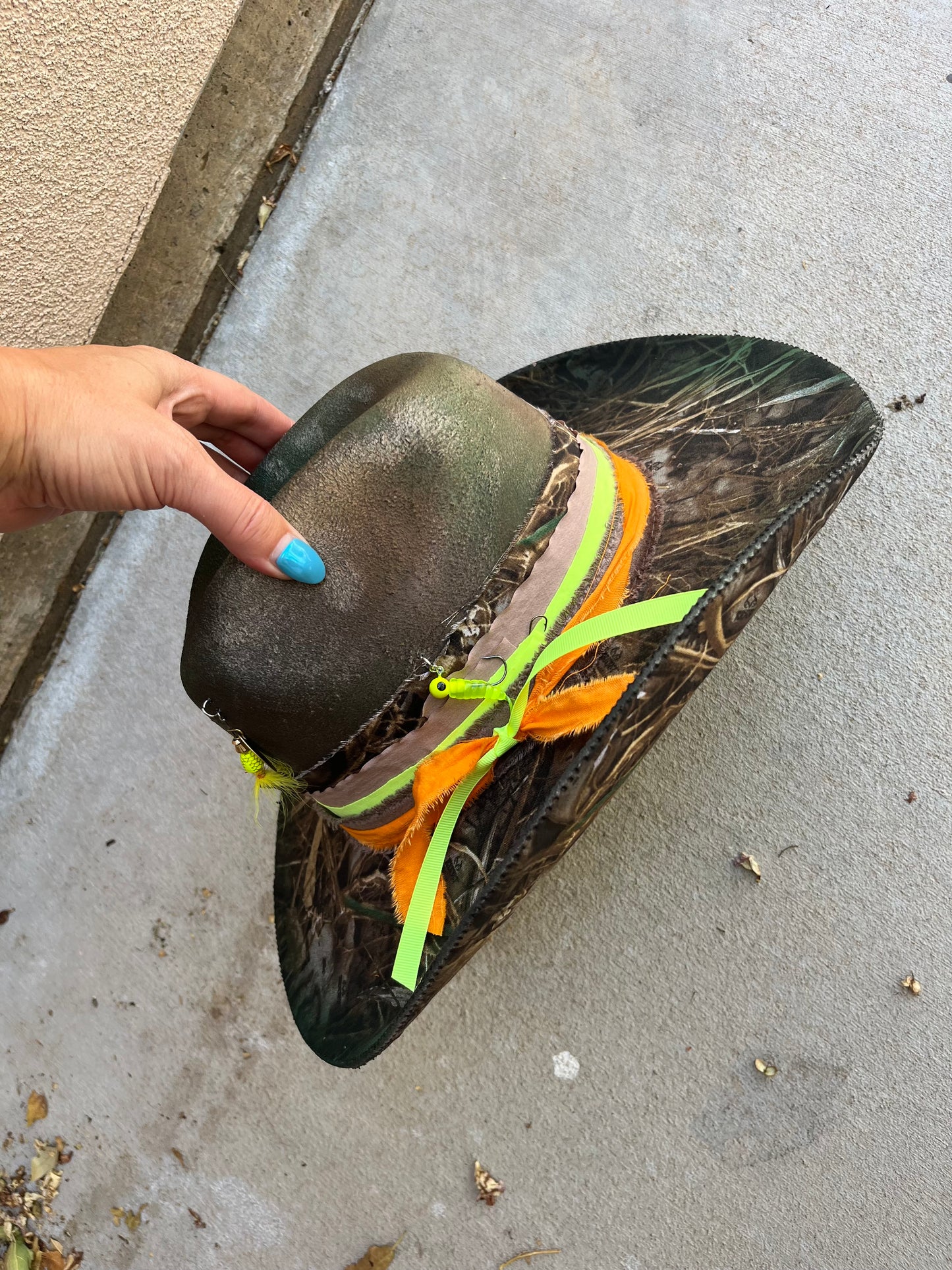 Camo fishing burned suede wide brim cowboy  hat