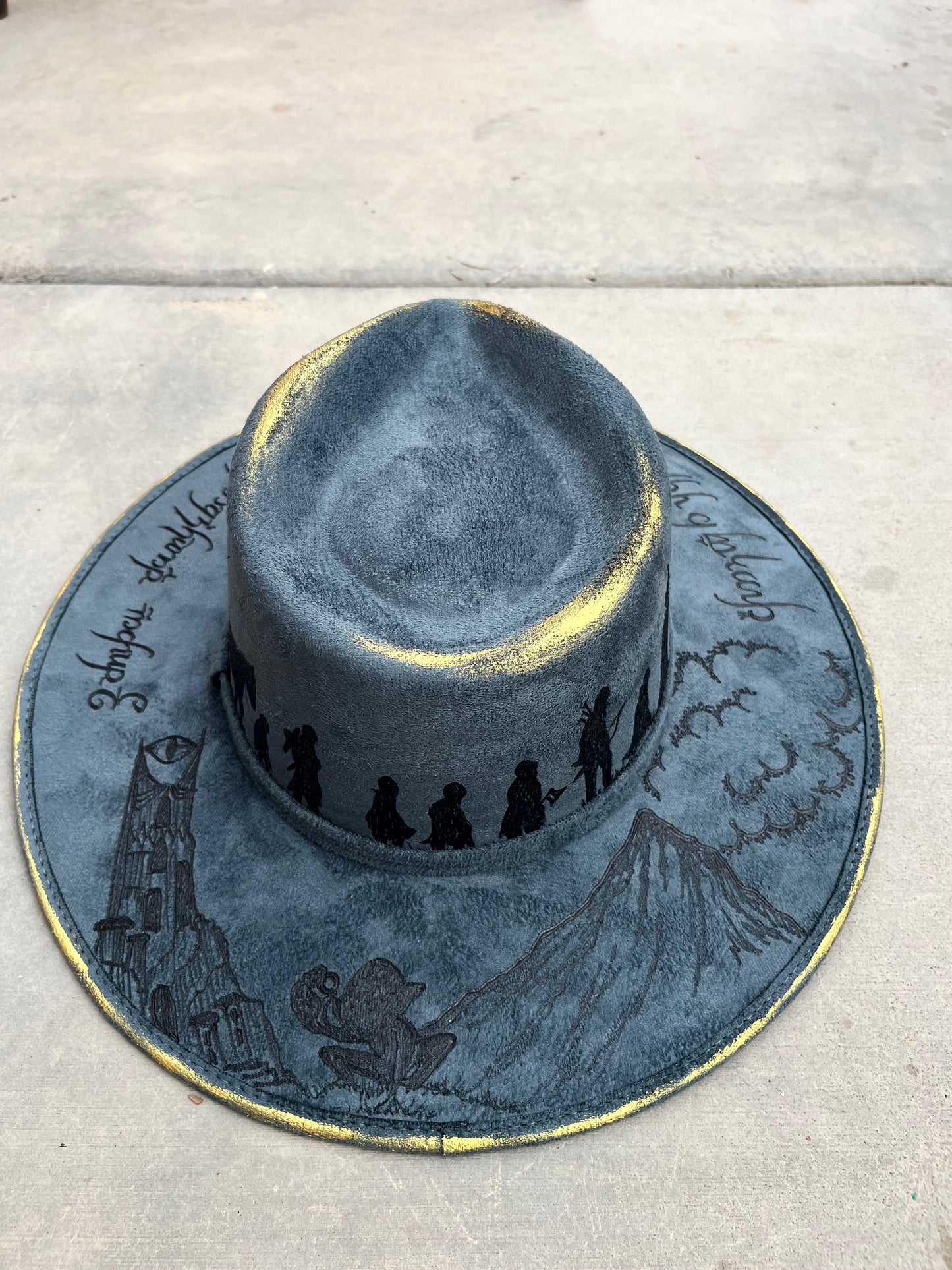 Lord of the rings steel blue suede wide brim rancher hat