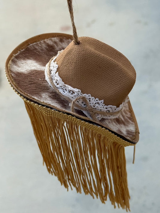 Tan cowhide Cowboy hat ornament