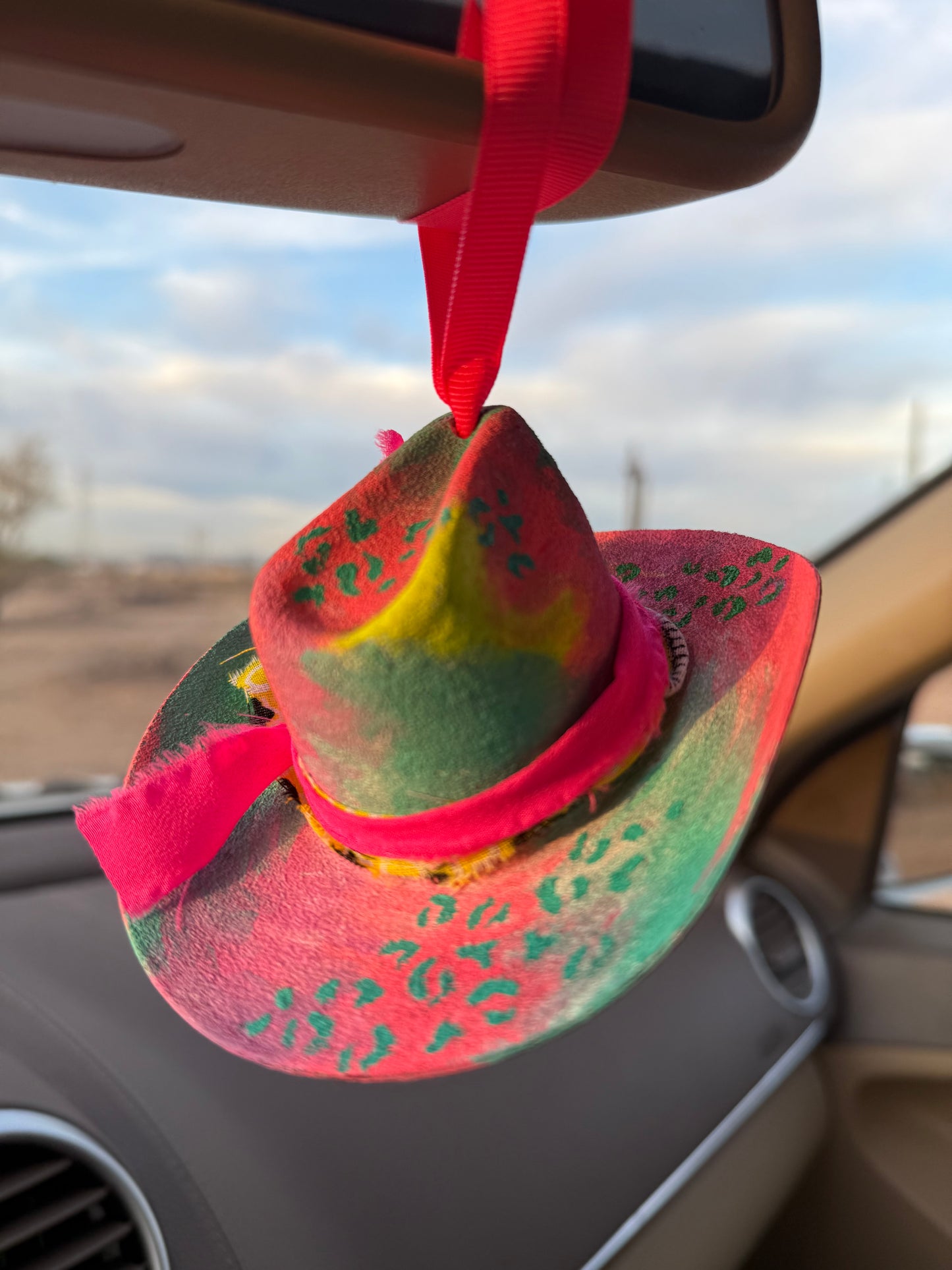 Neon leopard cheetah hat rearview mirror charm