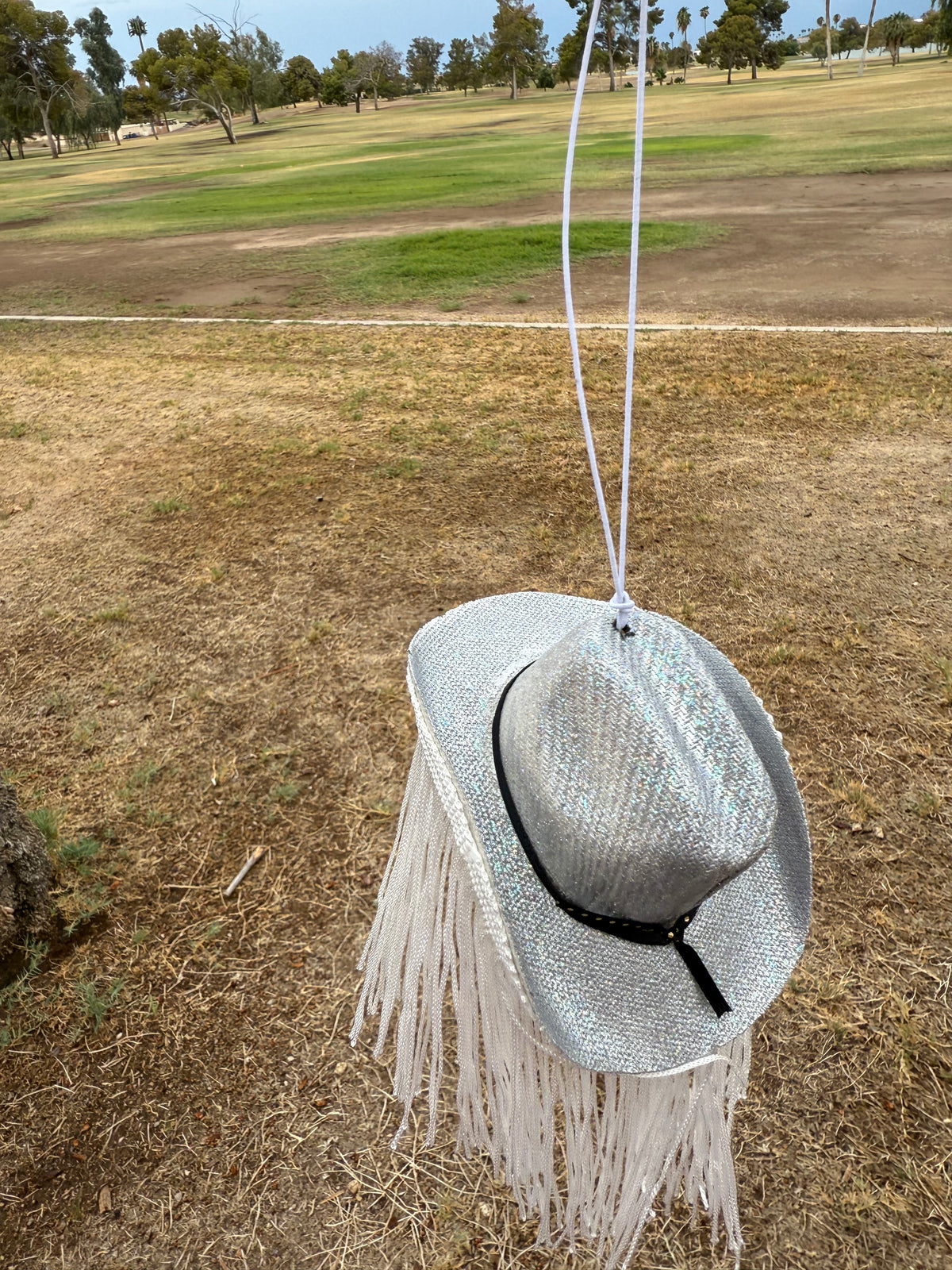 Silver glitter fringe hat rearview mirror charm