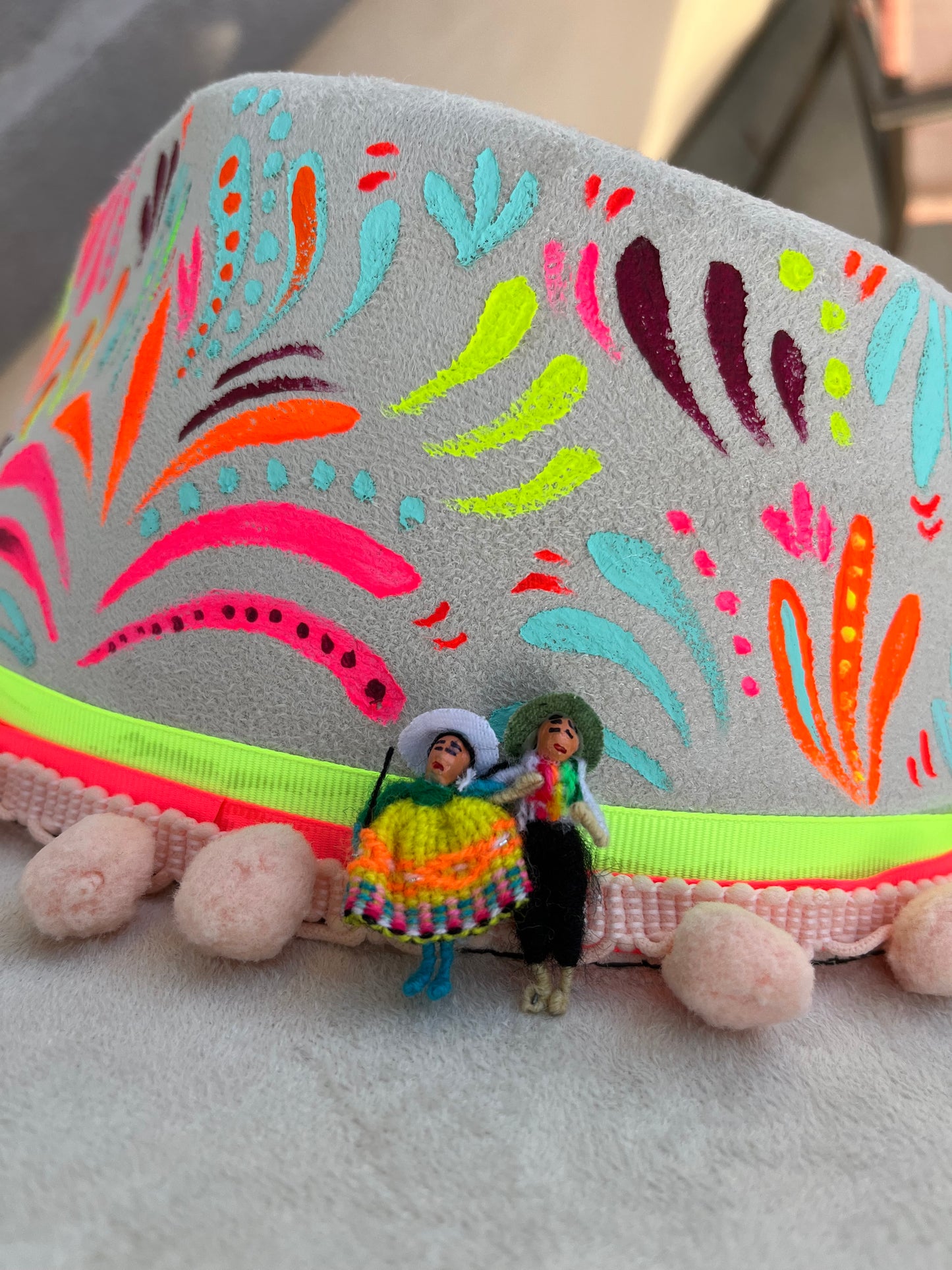 Ivory Mexican inspired neon felt wide brim rancher hat