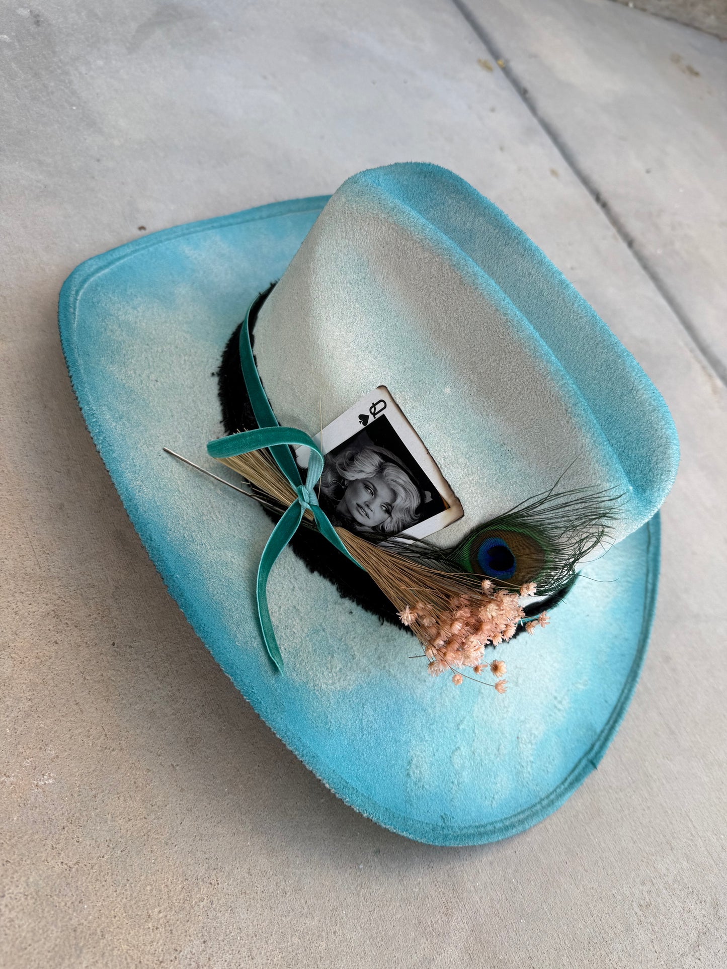 Dolly cowgirl turquoise suede wide brim cowboy  hat