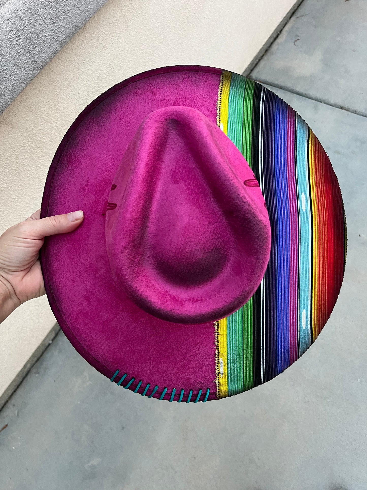 Fuschia serape cactus suede wide brim rancher hat