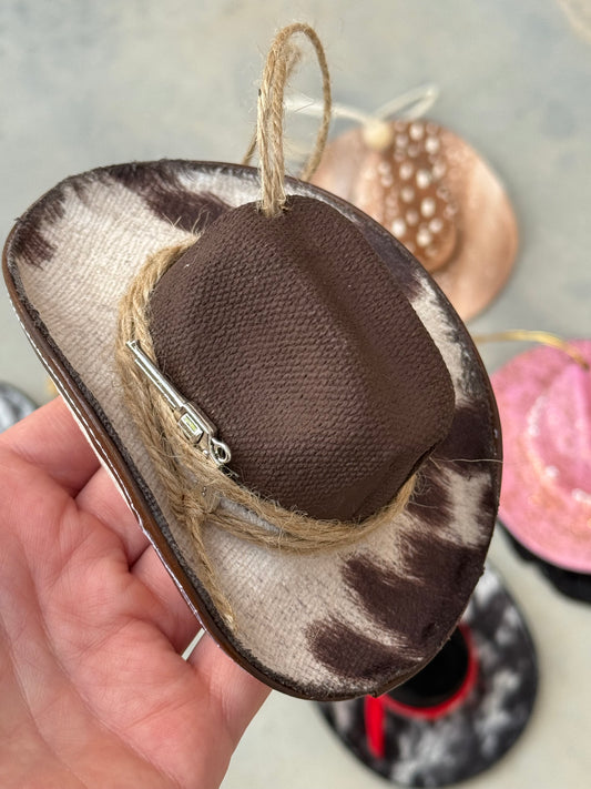 Brown cowhide revolver Cowboy hat ornament