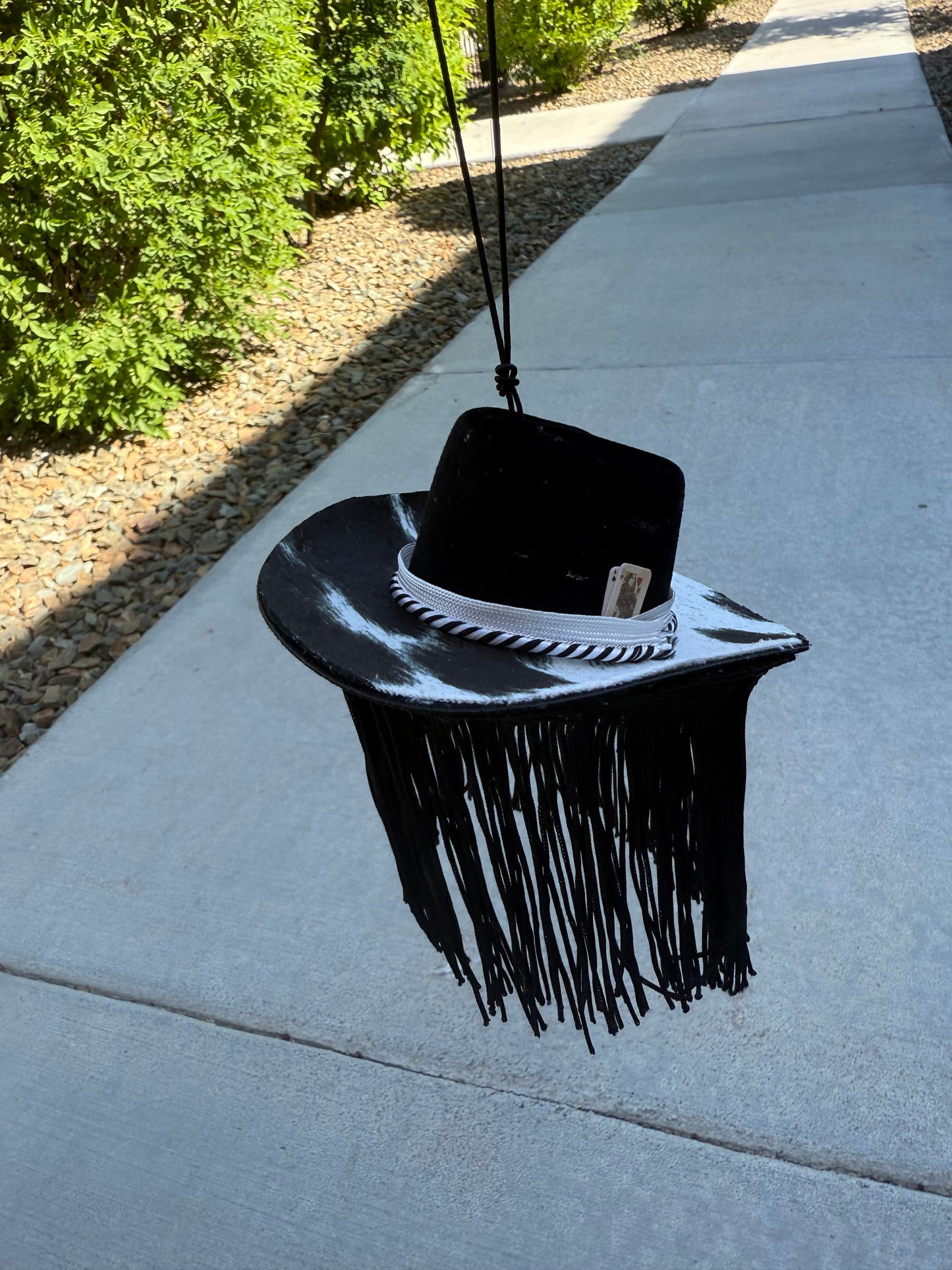 Black cowhide fringe cowboy hat rearview mirror charm