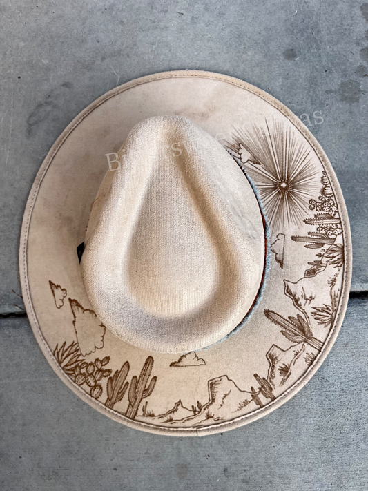 Beige desert monument valley burned suede accessorized wide brim rancher hat