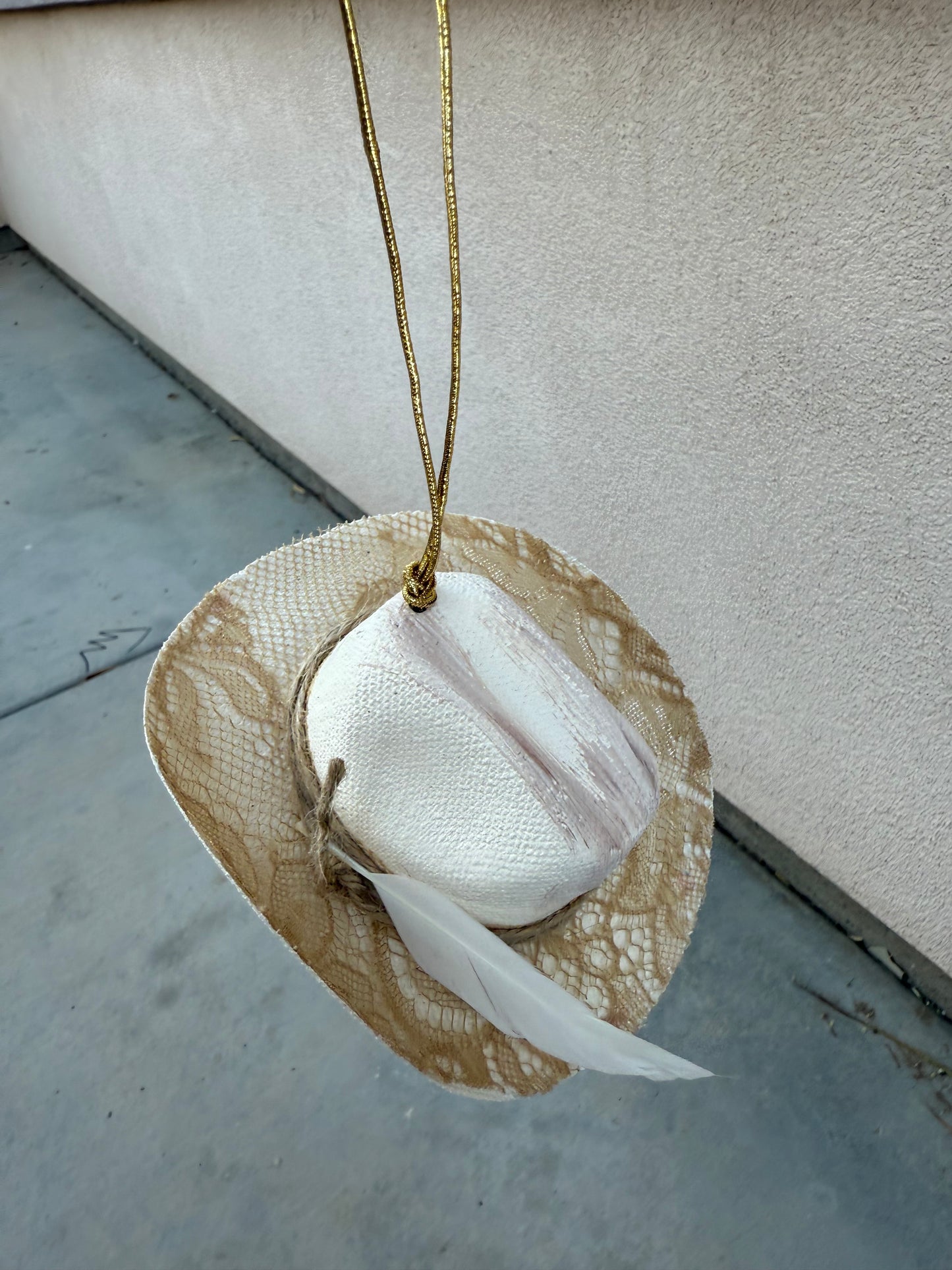 Ivory lace cowboy hat rearview mirror charm