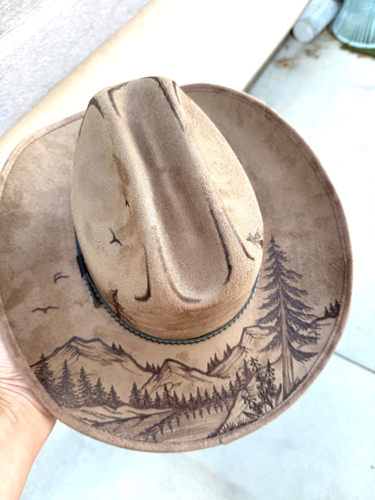 Mocha brown mountain lake suede wide brim rancher cowboy hat