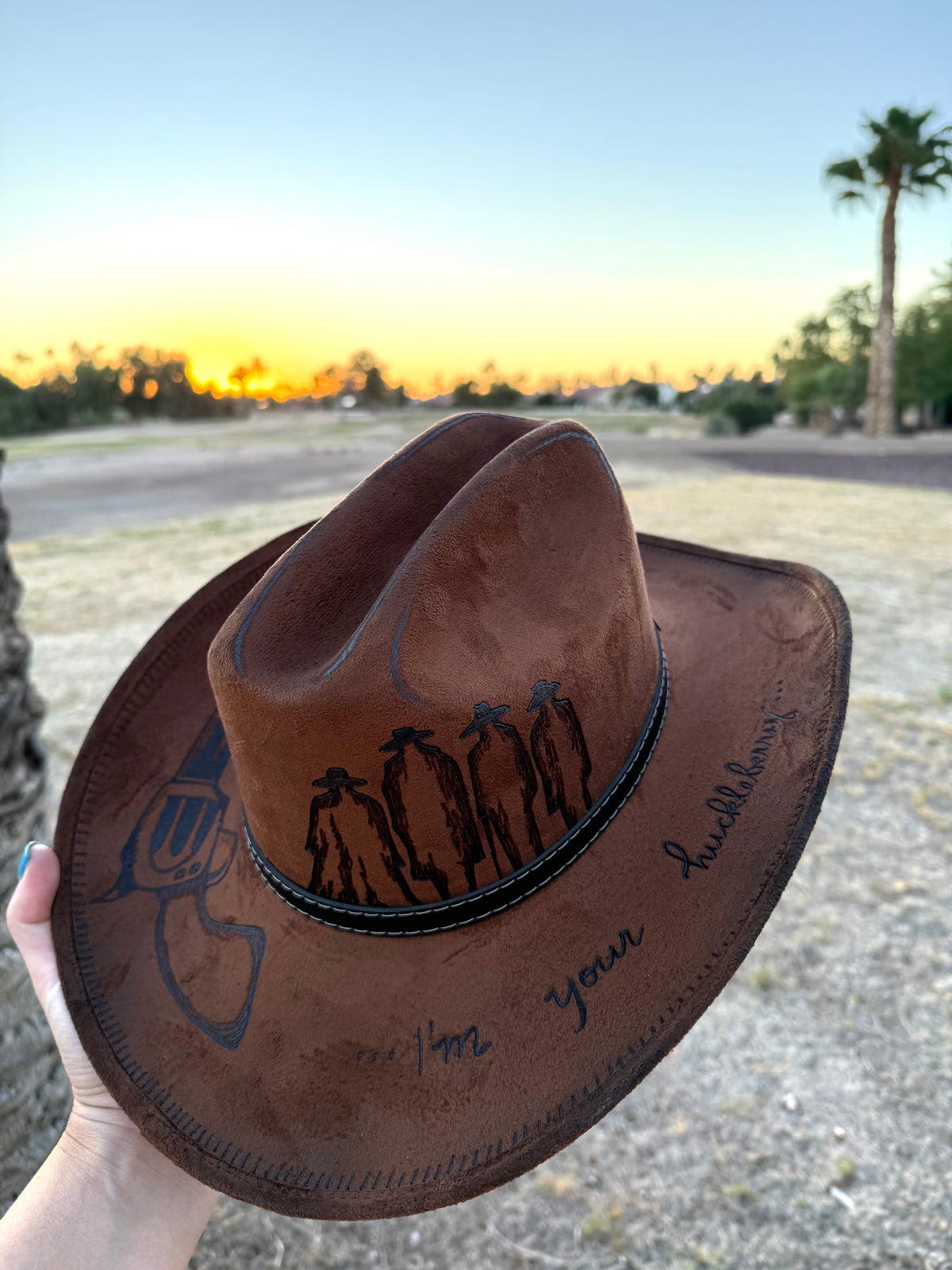 Tobacco cowboy huckleberry tombstone burned suede wide brim cowboy hat