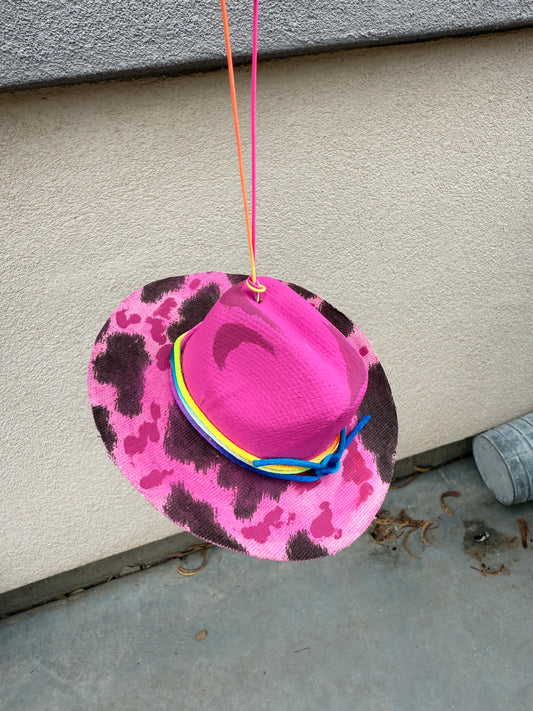 Pink cow hat rearview mirror charm