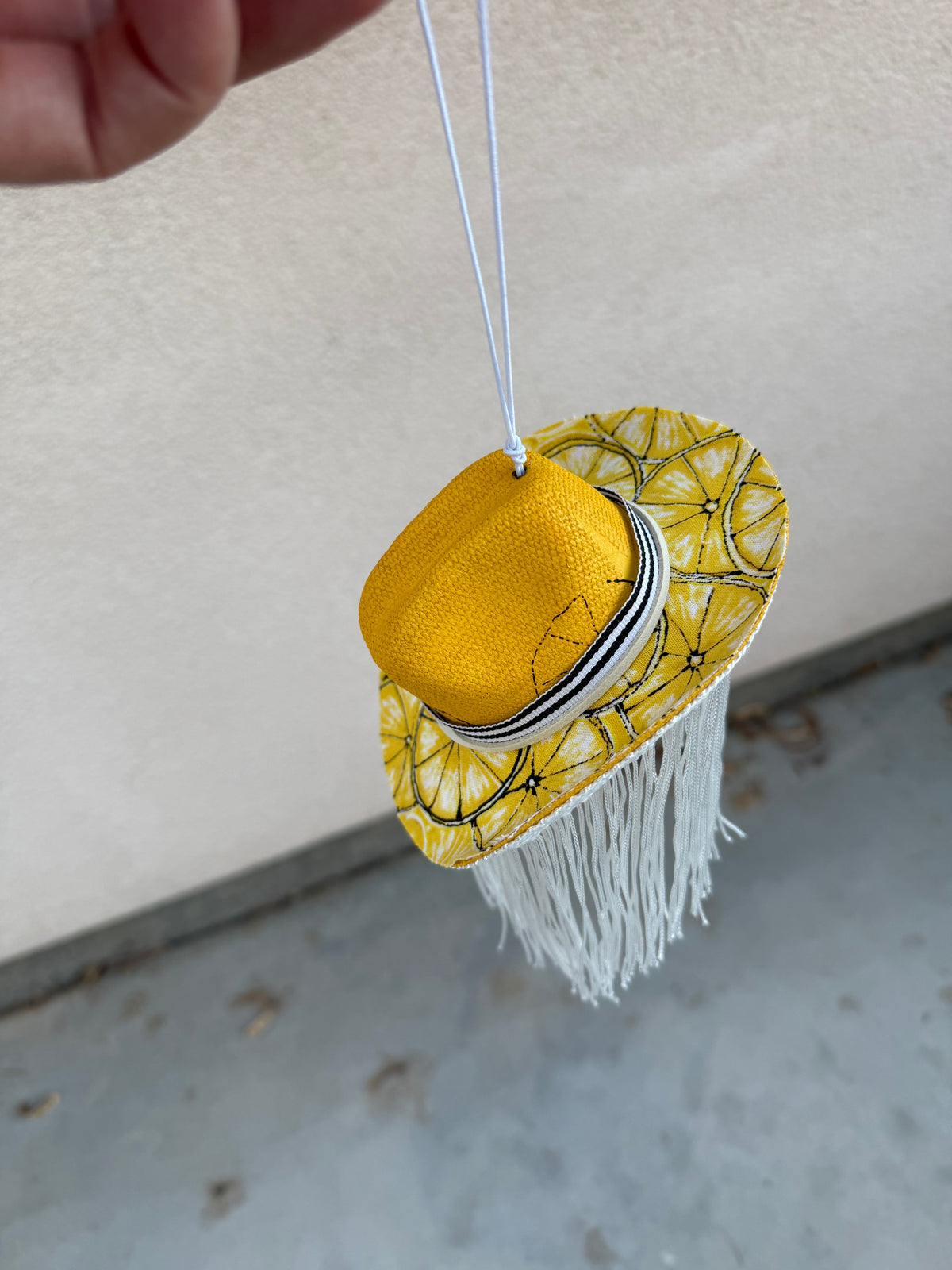 Lemon yellow fringe hat rearview mirror charm