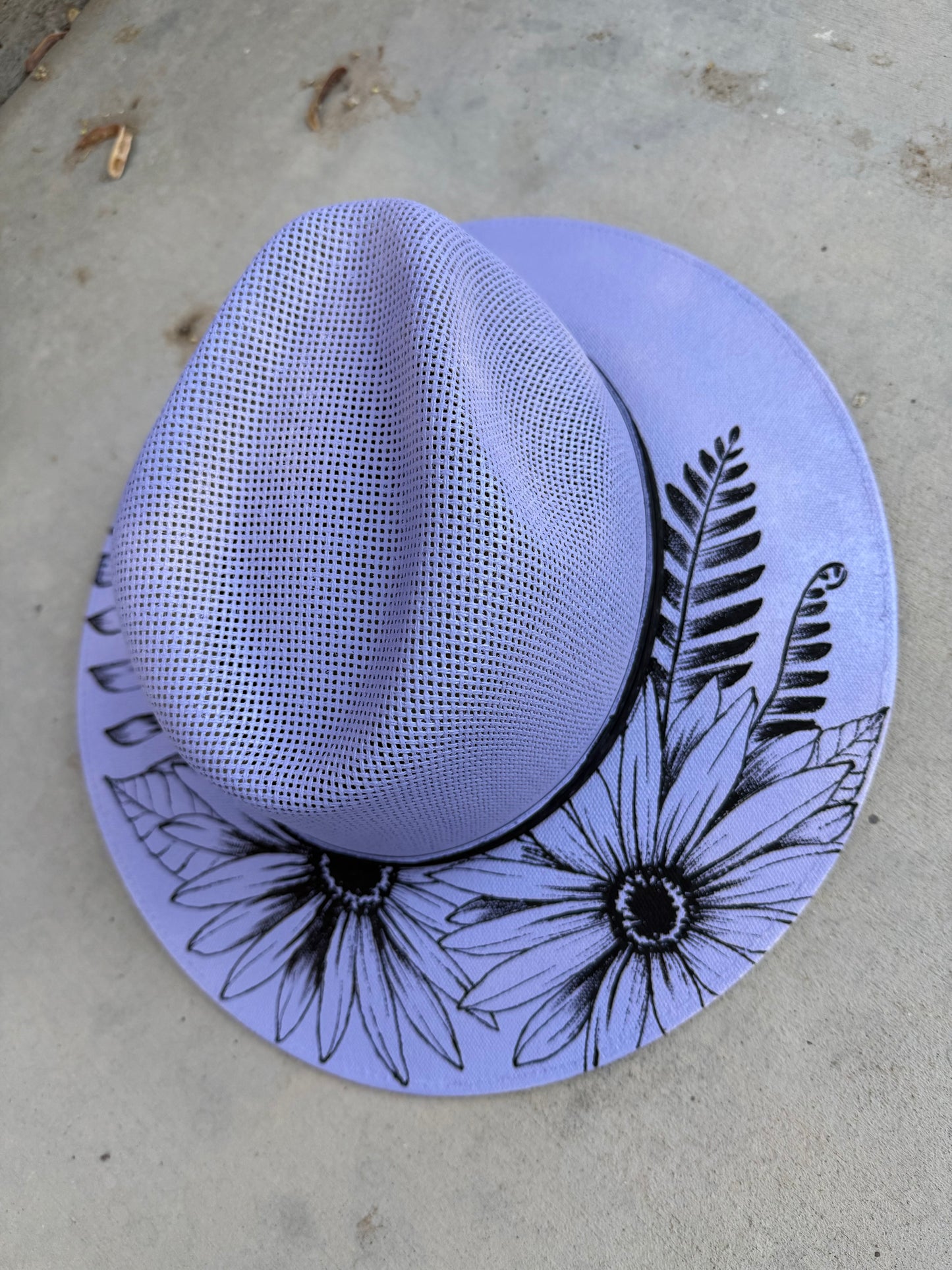 Lavender floral summer straw jute rancher Panama hat