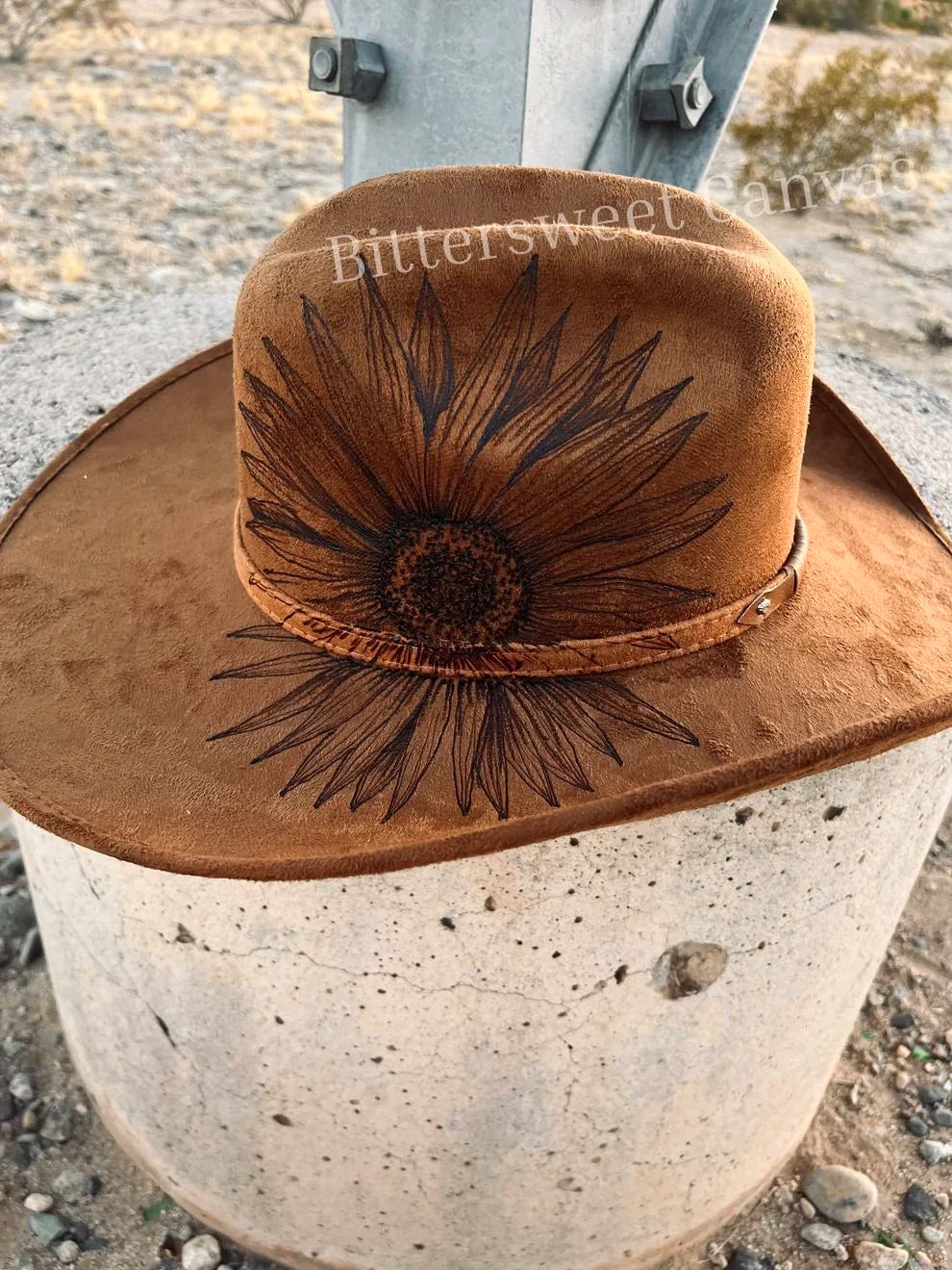 Steer head cow skull floral tobacco burned suede wide brim cowboy  hat