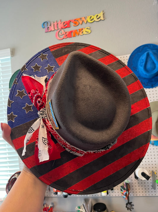 USA American flag grey suede wide brim rancher hat