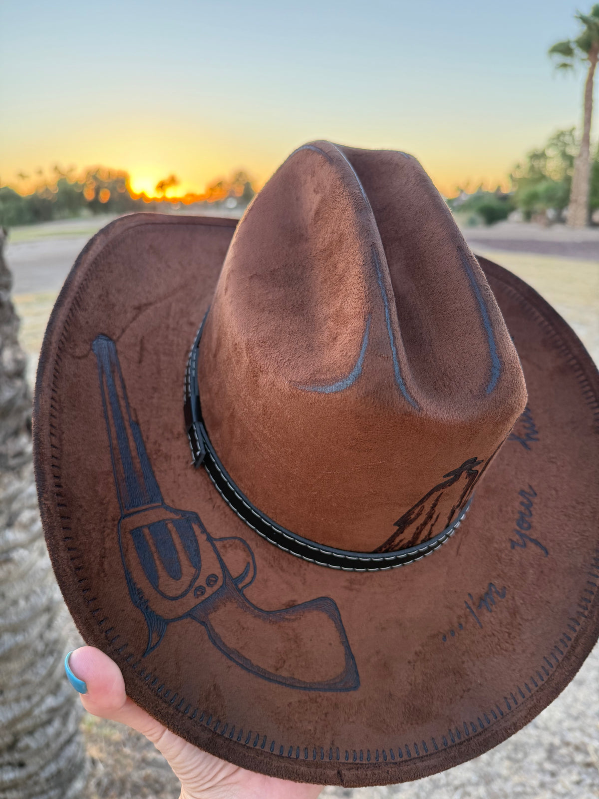 Tobacco cowboy huckleberry tombstone burned suede wide brim cowboy hat