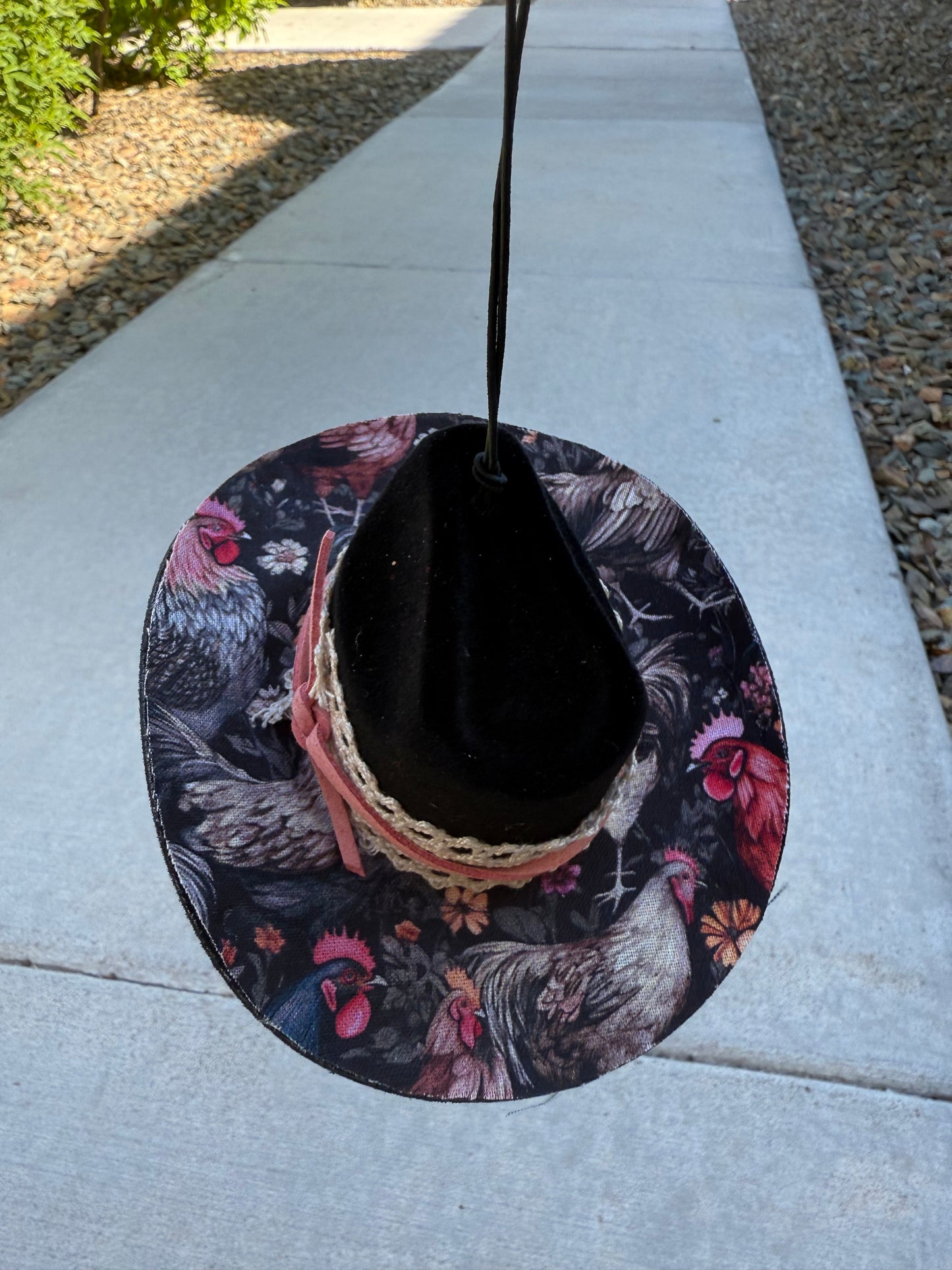 Black chicken cowboy hat rearview mirror charm