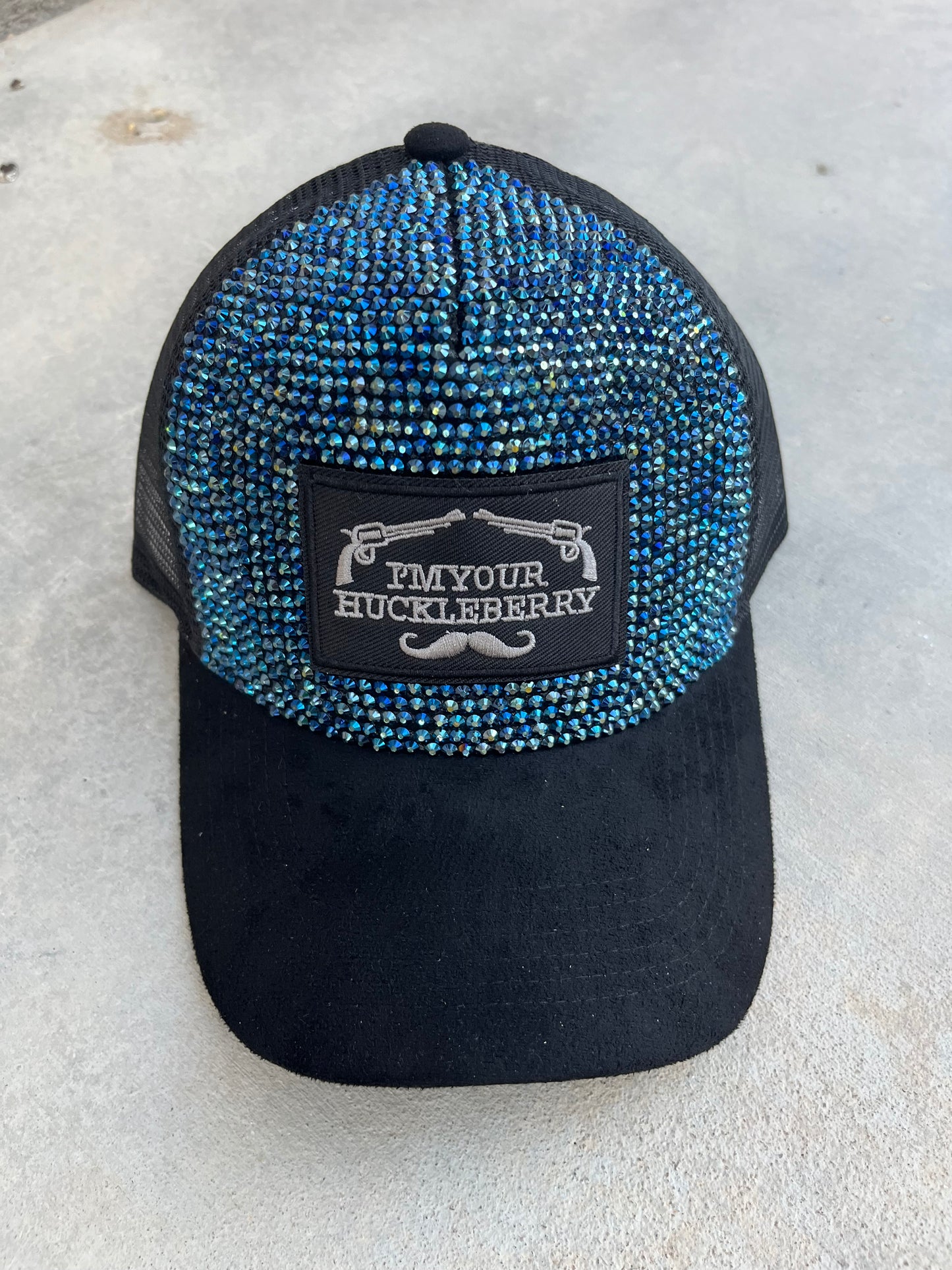 Im your huckleberry black rhinestone burned trucker hat custom ball cap SnapBack