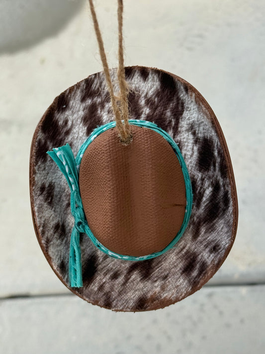 Brow cowhide turquoise Cowboy hat ornament
