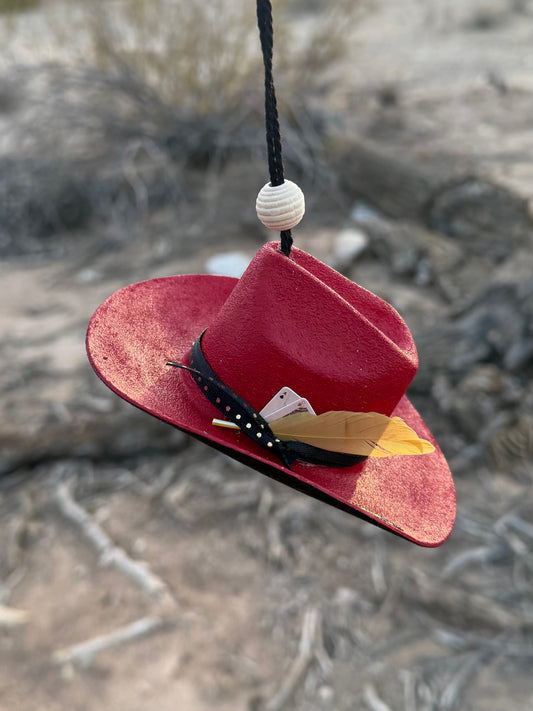 Red accessorized hat rearview mirror charm