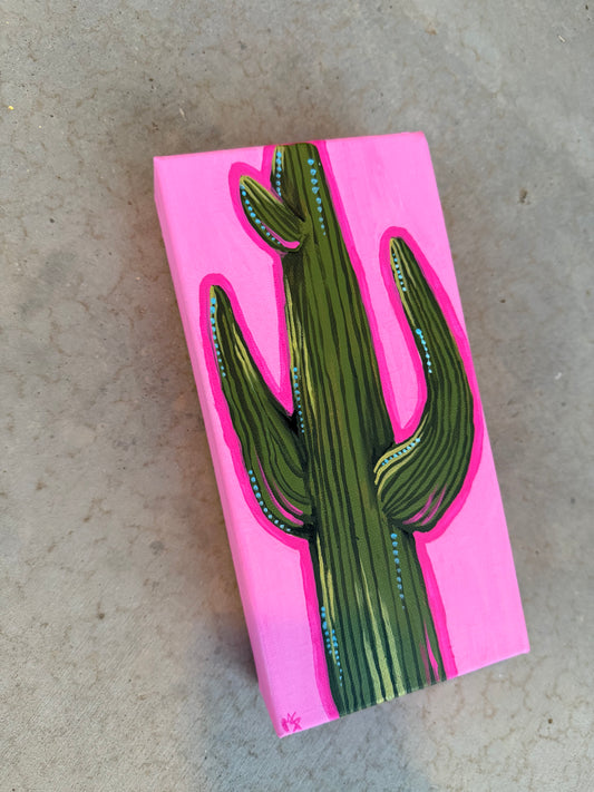 Pink lady saguaro canvas original painting