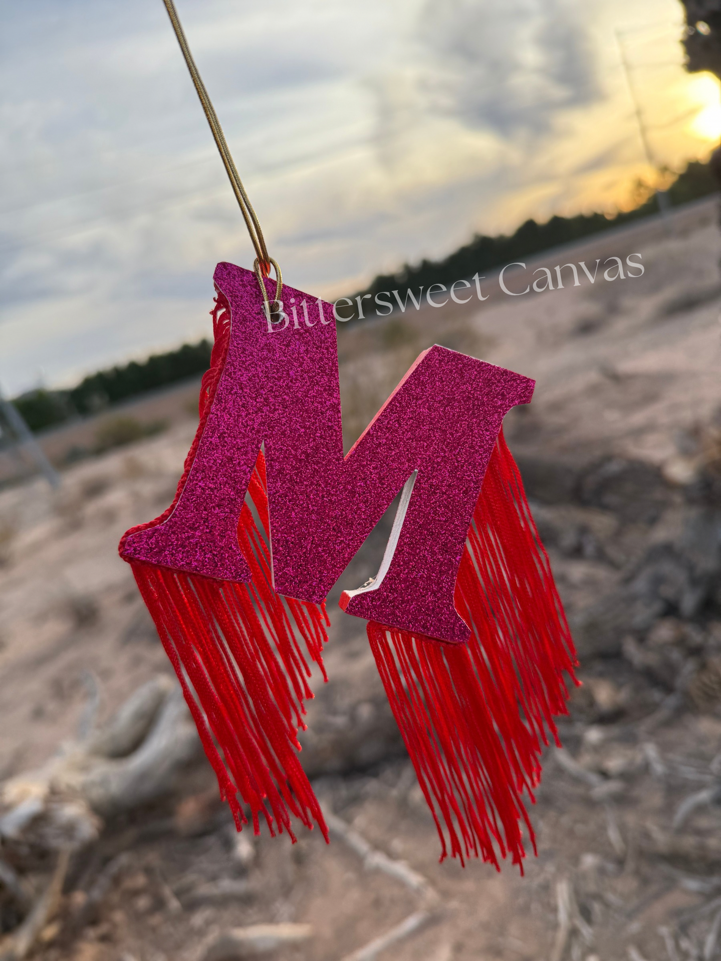 Glitter initial rearview mirror charm